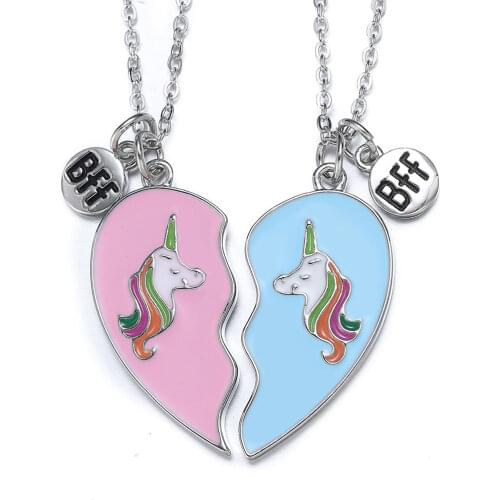 20 sets BFF Necklace Animal Unicorn Heart Pendant Couple Necklace Best Friends Sister Friendship Cartoon Jewelry Gift Wholesale