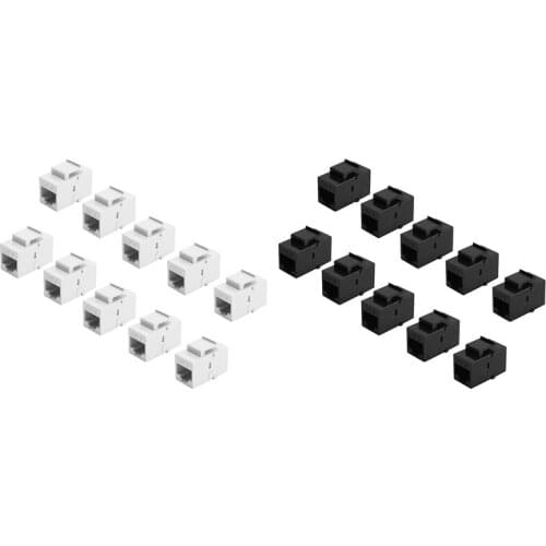 20Pcs RJ45 Connector Cat6 Extension Coupler Ethernet Network LAN Cat 6 Coupler Extend Adapter,10 Pcs Black & 10Pcs White