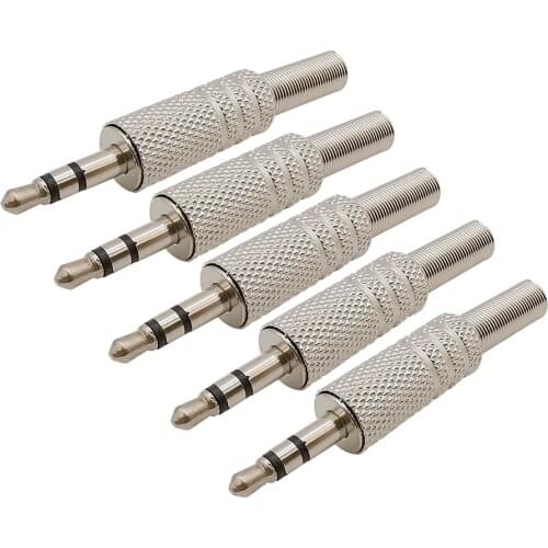 5Pcs Nickel-plated 3.5mm Audio Headphone Plug 3 Pole 3.5mm Male Stereo Soldering Earphone Audio Head Connector with Spring Tail