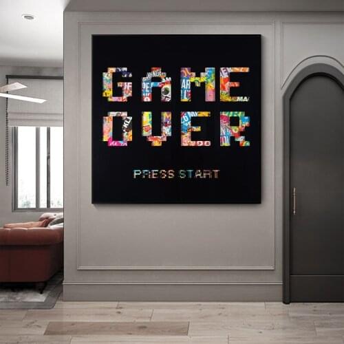 Abstract Graffiti Game Over Poster Printing Wall Pictures for Living Room Home Decor Animals Graffiti Art Letter Canvas Prints
