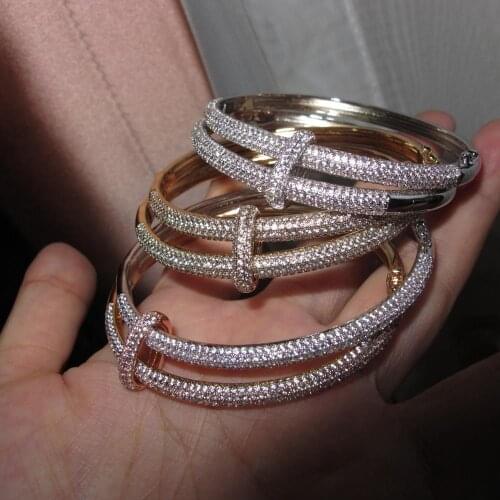 Promotion Sale Elegant Multi color two pieces linked Cubic Zircon stone oval bracelet bangle party copper jewelry for women