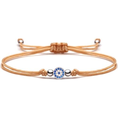 White Round Blue Cubic Zirconia Crystal Evil Eye Charm Bracelet Women Girl Adjustable Red String Small Greek Eye Jewelry Present