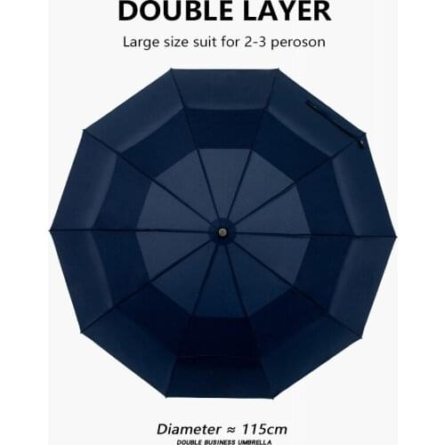 Parachase Golf Big Umbrella Men Business Double Layer Windproof Folding Rain Women Wooden Handle Brand 10 Ribs Parasol