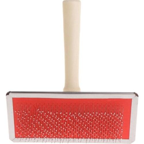 C90D Pet Grooming Comb Shedding Hair Remove Brush Wood Handle Slicker Dog Cat Supply