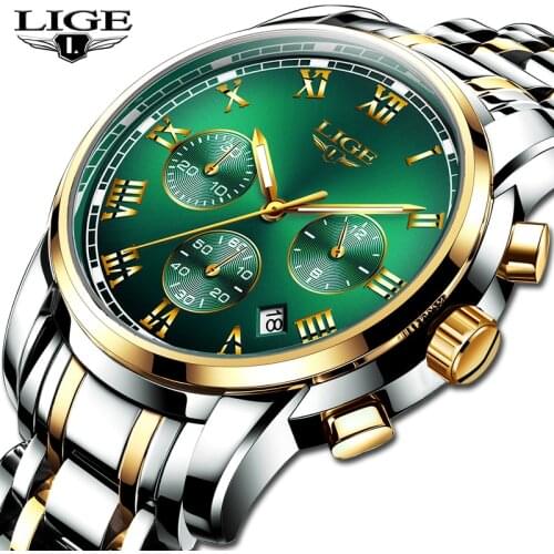 LIGE Top Brand Luxury Mens Watches Fashion Stainless Steel Chronograph Male Quartz Watchwrist Mens Casual Waterproof Sport Watch