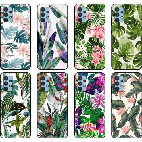 Black tpu Case For Samsung galaxy A32 A42 A52 A72 4g 5g S21 PLUS ultra back cover Tropical Green Leaves Floral