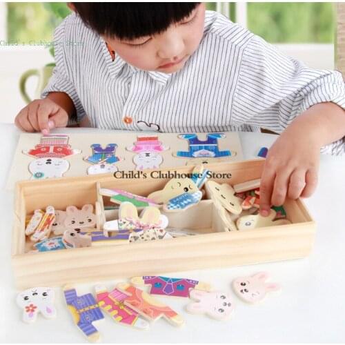 Four Little Bears Changing Clothes and Dressing Puzzle Wooden Wooden Cartoon Anime Dressing and Changing Puzzles
