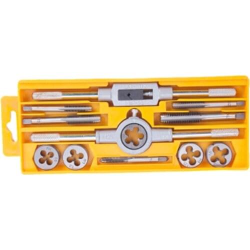 Deli 12Pcs Tap And Die Set Metric Wrench Cut Hand Threading Tool Tungsten Carbide Tap Die Screw Thread Making Tool Bit Set