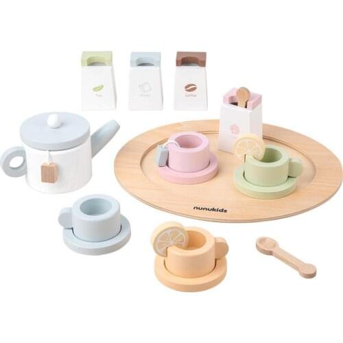 Kids Wooden Pretend Play Sets Simulation Tea Kit Game Wood Toys Play House Early Educational Toys Kitchen Role Kids Puzzle Gifts