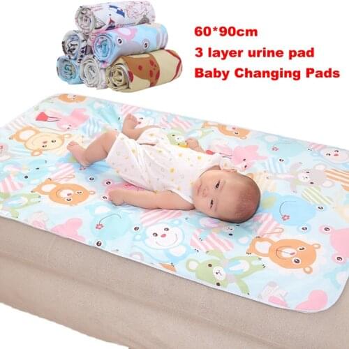 3Layers 60*90cm Baby Changing Pads Newborn Accessories Infant Cotton Waterproof Mattress Cartoon Kid Play Mats Blankets for Beds
