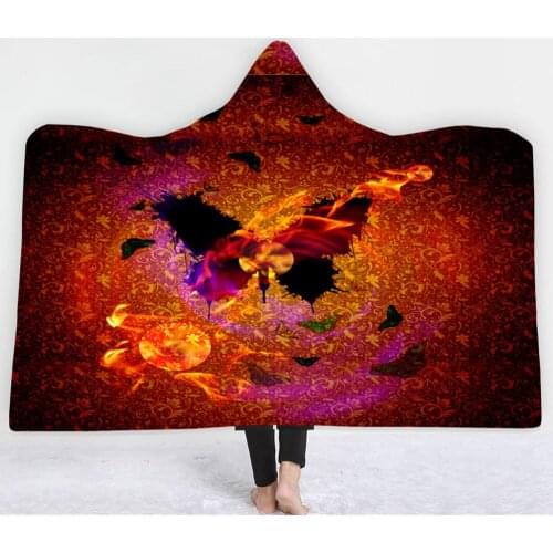 Dreamy Butterfly Printed Home Throw Hoodie Blanket Thickened Soft Fleece Couch Cover Blanket Travel Aircraft Warm Hooded Blanket