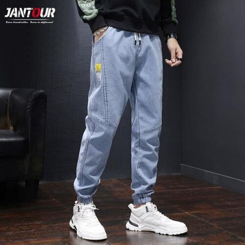 Jeans Men Goth Pants Harem Denim 2020 Autumn Winter New Hip Hop Cargo Pants Men Pockets Loose Trousers Blue Gray Big Size M-4XL