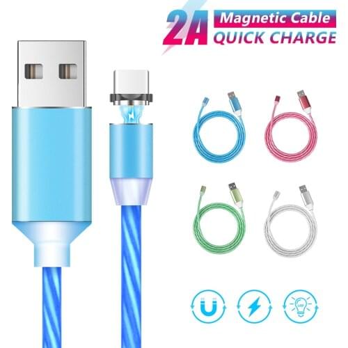 5v 2A 1m Auto-Connect round LED glowing charging magnetic USB C Type C cable For Samsung A8 A7 Huawei Mate 20 Honor Xiaomi phone