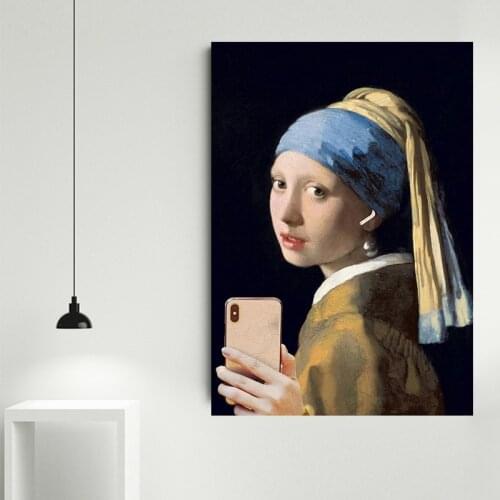 Canvas Painting Big Mouth Girl with Pearl Earring Funny Animal Art Posters and Prints Wall Picture for Living Room Decoration