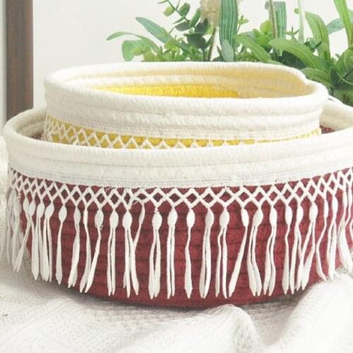 Home Storage Basket BedsideTabletop Rope Woven Snacks Debris Tassels Storages Organizer Desktop Box High Quality