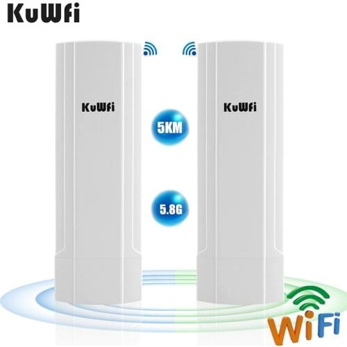 KuWFi Gigabit Wireless Outdoor Router 5.8G Wave2 WIFI Repeater WIFI Bridge Point to Point 3-5KM Extender 14dBi Antenna 48V POE