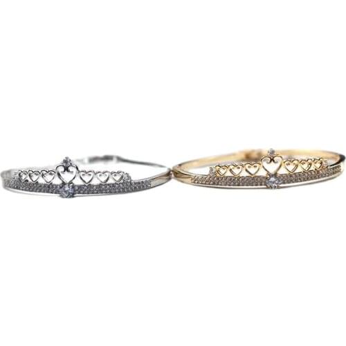 MADALENA SARARA AAAA Cubic Zirconia Pave Setting Girls Bangle Crown Design Personality Two Colors Options