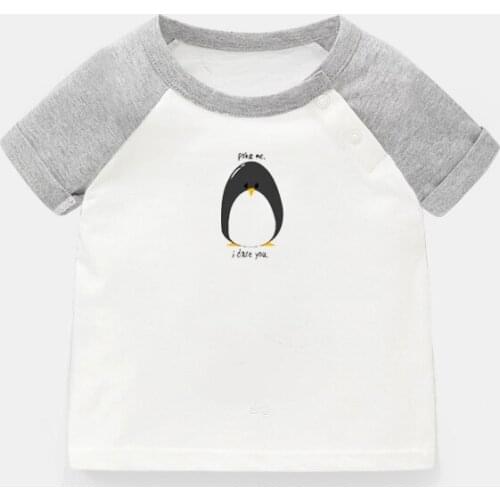 Cute Penguins Poke Me I Dare You Design Newborn Baby T-shirts Toddler Graphic Raglan Color Short Sleeve Tee Tops