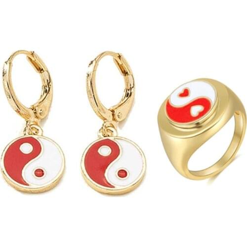 Ins Style Simple Fashion Ring Female European and American Red New Trend Personality Cute Fun Earrings Ring Jewelry Gift T21F