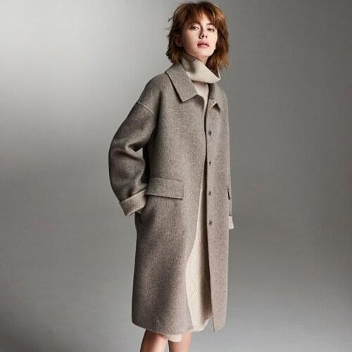 Fashion High Quality Genuine Wool Blends Alpaca Womens Coats Long Elegant Female Jacket Double-sided Woolen Cloth CasacoZjt1462