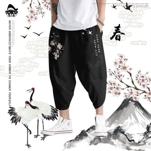 Mens Black Print Pants Harem Pants Autumn Trousers Male Loose Pants Large Size S-6XL