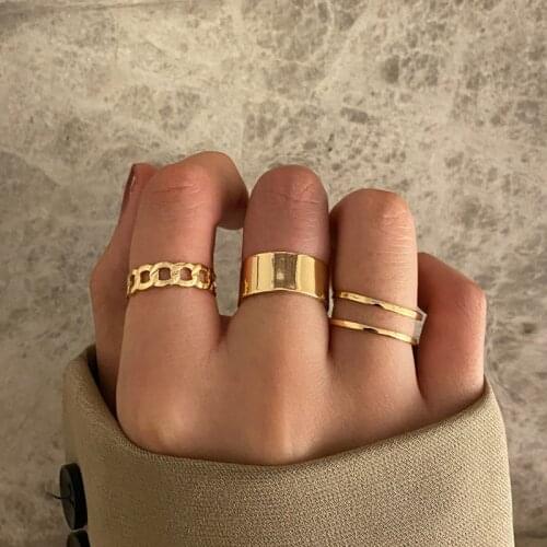 Punk Metal Geometry Round Rings Set for Women Opening Index Finger Accessories Buckle Joint Tail Ring Set Female Fashion Jewelry