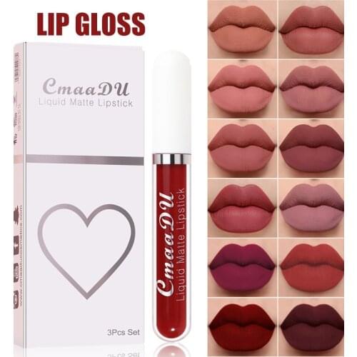 Matte Lipstick Set 3 Colors Long-Lasting Waterproof Velvet Lip Lipgloss Kit Cosmetics Gift Set for Girls Women Lipstick Set
