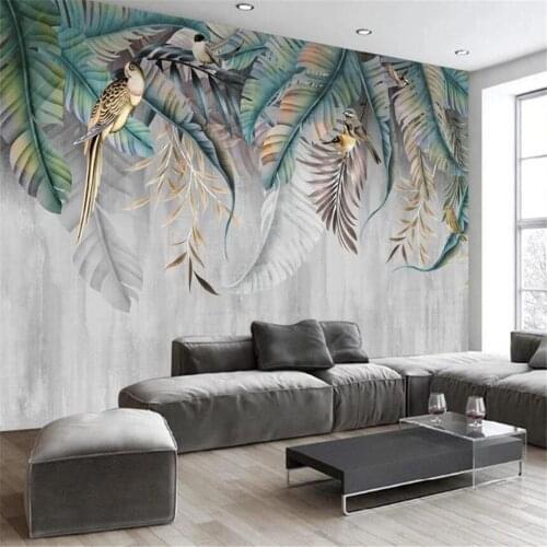 Milofi custom 3D photo mural wallpaper Nordic plants leaves flowers and birds TV background wall mural