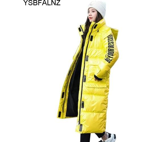 2021 Glossy Womens Down Cotton Coats Korean Casual Hooded Ladies Long Overcoat Winter Thick Outerwear Warm Padded Jackets Parkas
