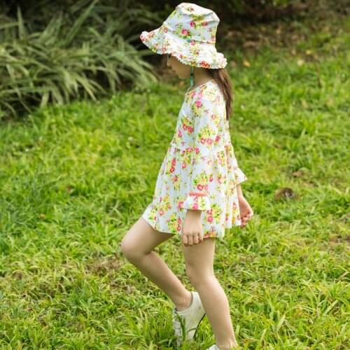 Girls Beach Cover Skirt UV UPF50+ Sun Protection Rash Guard Kids Swimming Suit Flower Print Pink Swimwear Vivo-biniya