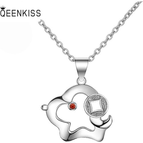 QUEENKISS NC669 2021 Fion Jewelry Wholesale Fashion Lady Girl Birthday Wedding Dog AAA Zircon 925 Silver Pendant Necklace
