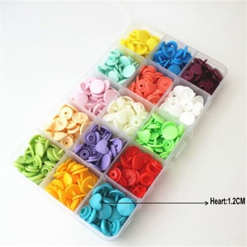 MIX KAM 15 colors heart-shaped resin snap buttons T5 caps 12 mm 150 sets plastic box packing separately