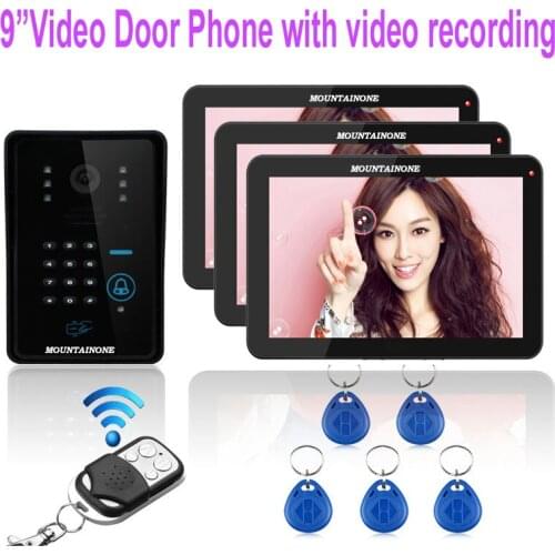 MOUNTAINONE top quality intercom system 9"Touch Key Video Door Phone Video Record,1000TVL Outdoor Camera with FRID Panel1v3