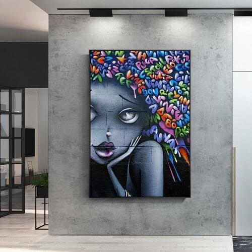 Modern Wall Graffiti Art Prints Lovely Girls Canvas Paintings On The Wall Street Art Canvas Abstract Wall Pictures Home Decor