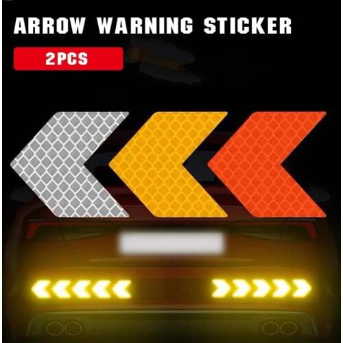 2PCS Car Warning Reflective Sticker Decals Arrows Pattern Motorcycle Auto Tail Bar Bumper Luminous Sticker Traffic Safety Mark
