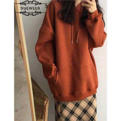 DUEWEER Hoodies Sweatshirts Womens Fashion Oversize Sweatshirt Solid Loose All-match Ins Korean Style Ulzzang Women Hoodie