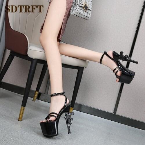 Summer Walking Show Artifact Model 18CM Gun high-heeled Shoes Woman Narrow Band Sandals Pole Dancing Platform Hate Sky Shoes