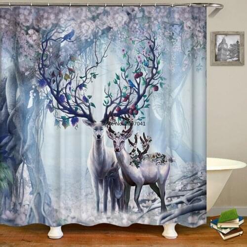 Elk Floral Moose Deer Animal shower curtain 3d Bath Single Animal Printing Waterproof Bathroom Decor 180x200 cortina de ducha
