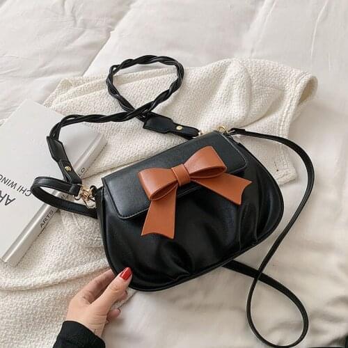 High-quality ladies bow shoulder bag 2021 new female bag Korean version of the small square bag autumn messenger female bag