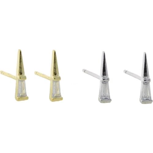 Wholesale Unique Design European Women lady fashion Micro Pave Clear CZ Rivet Spiked 925 Sterling Silver Stud Earring Jewelry