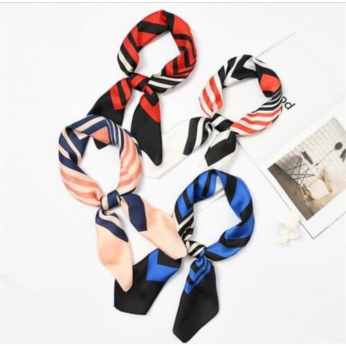 70*70cm 2019 New Stripe Dot Women Square Scarf Floral Headband Scarf Bag Decorative Scarves Print Patchwork Neck Tie for female