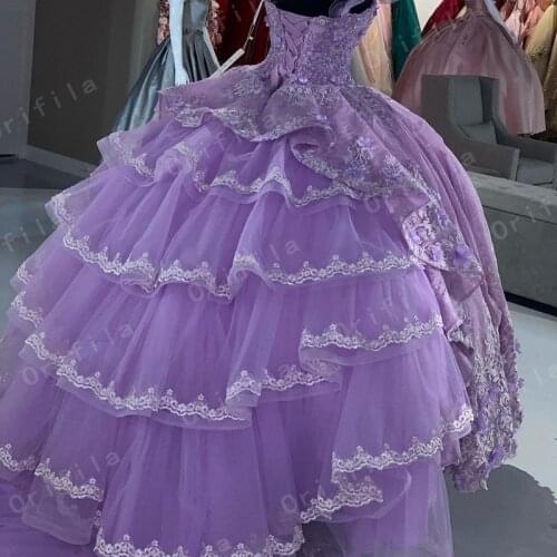 2021 vestidos de 15 años Ball Prom Gowns Sweetheart Neck Lilac Lace Appliques Quinceanera Party Gowns Sweet 16 Dress