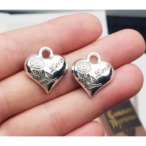 15pcs/lot--20x19mm, heart cham,Antique silver plated love heart rose charms,DIY supplies,Jewelry accessories