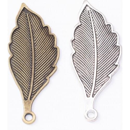 30pcs 57X22MM Antique Bronze Silver Color Leaf Charms Vintage Ornament Pendants for Bracelet Necklace Earring DIY Jewelry Making
