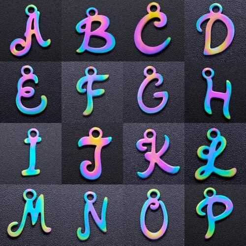 5pcs/lot Rainbow A-Z Initial Name DIY Charms Wholesale 100% Stainless Steel Jewelry Making DIY Charm Pendant for Necklace