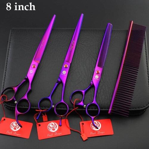8 Inch Dog Hair Scissors Bent For Dogs Grooming Cat Professional Japan 440C Dog Shears Hair Cutting Thinning Curved Scissor Set