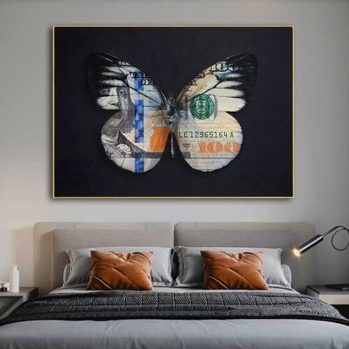 Abstract Dollar Butterfly Wing Canvas Painting Animal Money Cash Poster and Prints Wall Art Pictures Room Decor Home Cuadros