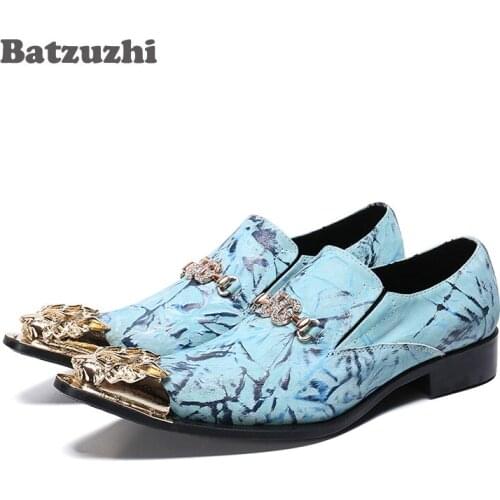 Batzuzhi Luxury Handmade Men Shoes Gold Pointed Toe Business Leather Shoes Formal Party and Wedding Shoes Men Zapatos Hombre, 12