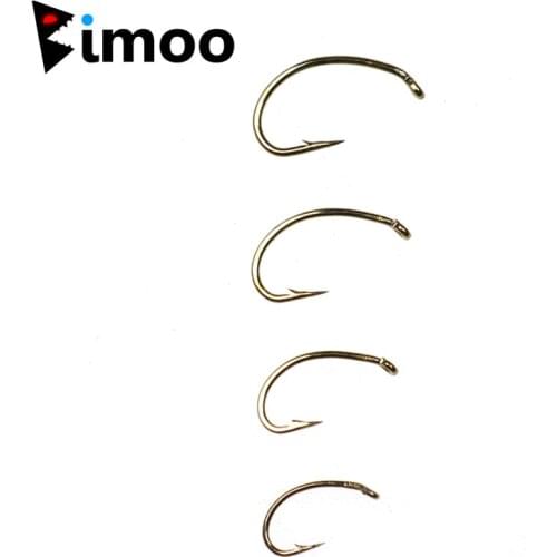 Bimoo 500pcs 1X Wire Bronzed Color Barbed Curved Shank Scud Nymph Fly Tying Hook High Carbon Fish Hook Size #10 #12 #14 #16