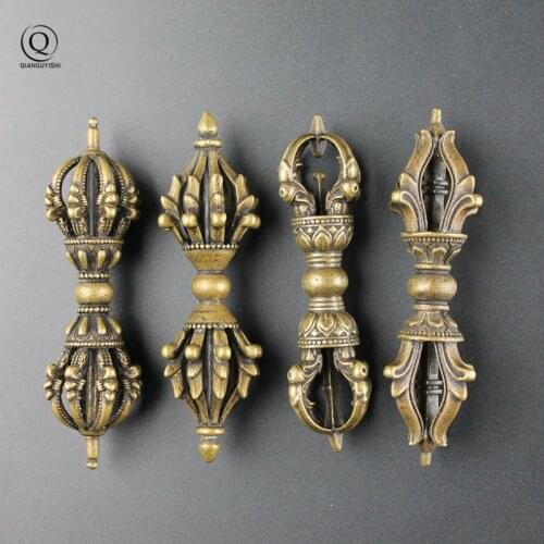 Retro Copper Buddhism Dorje Cross Vajry Pestle Keychain Pendant Vintage Brass Metal Key Chains Bag Charm Key Artwork Collection